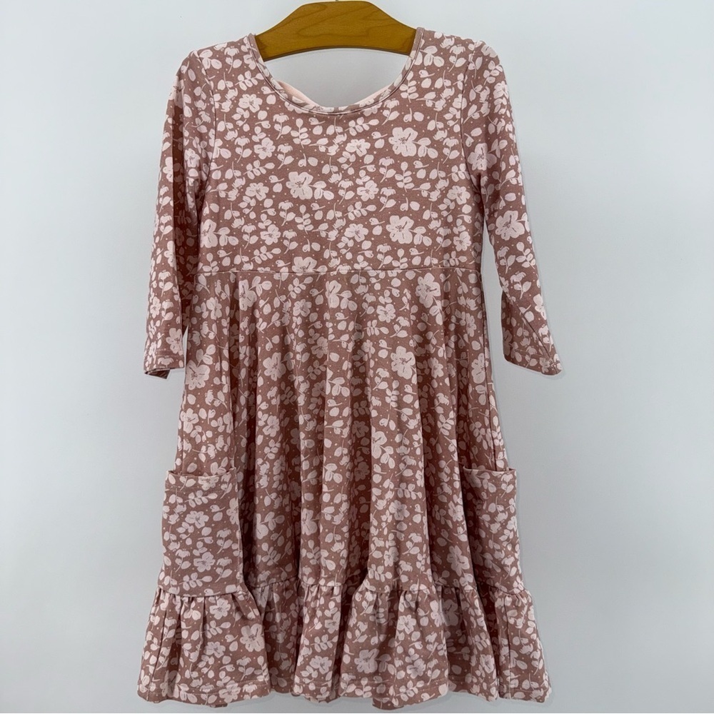 SweetHoney Blush Floral Ruffle Hem Girls Dress with Back Bow